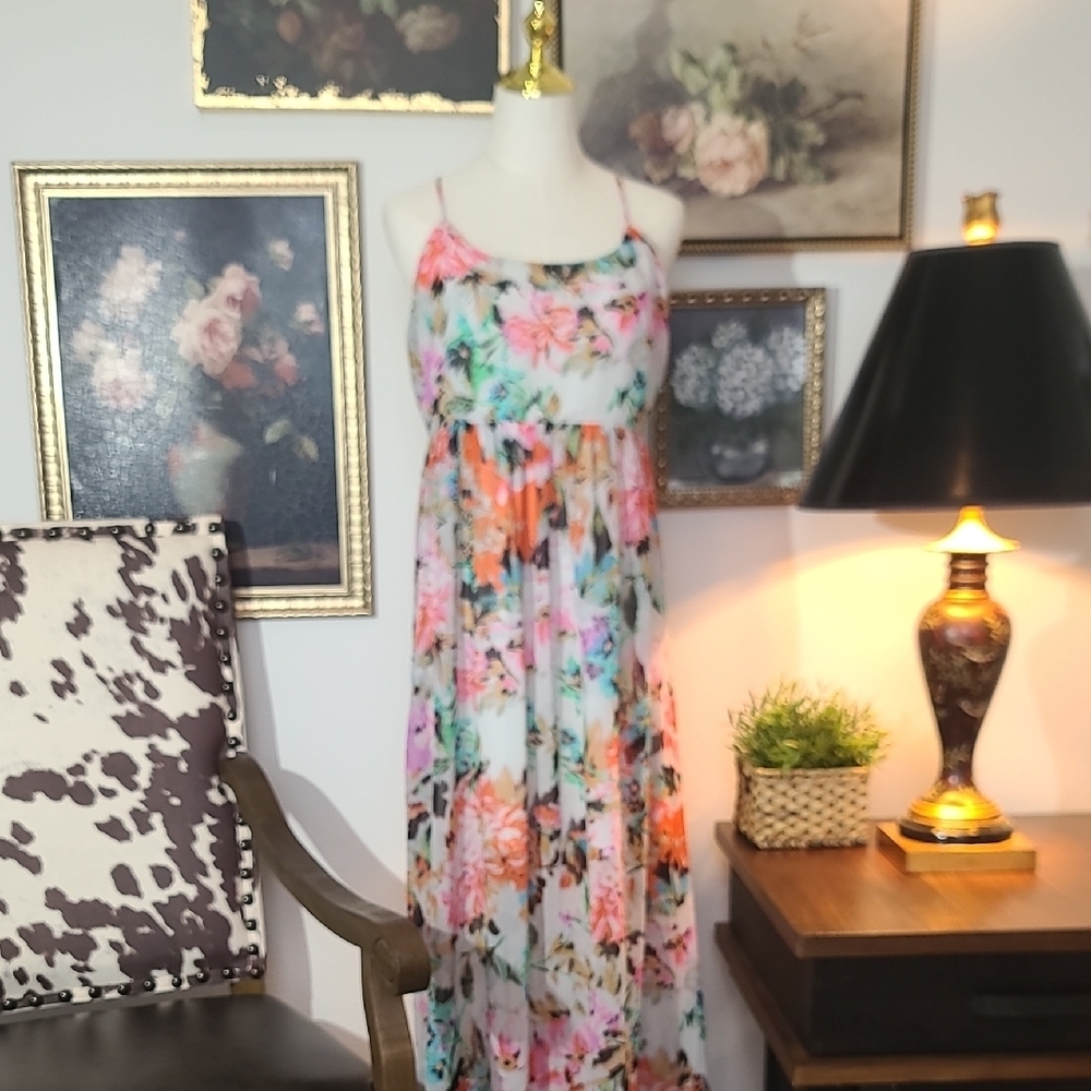 Impressions Floral Maxi Dress with Spaghetti Straps